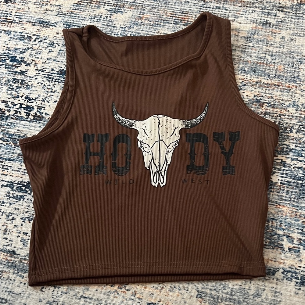 Brown Western Graphic Crop Top